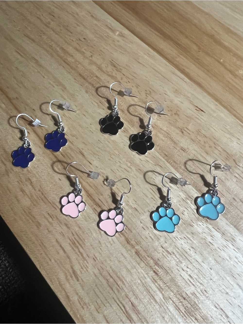 Paw Print Dangle Earrings - Pink, Blue, Black, Purple E223